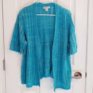 Christopher & Banks Aqua Turquoise Open Cardigan Sweater, Lightweight, XL